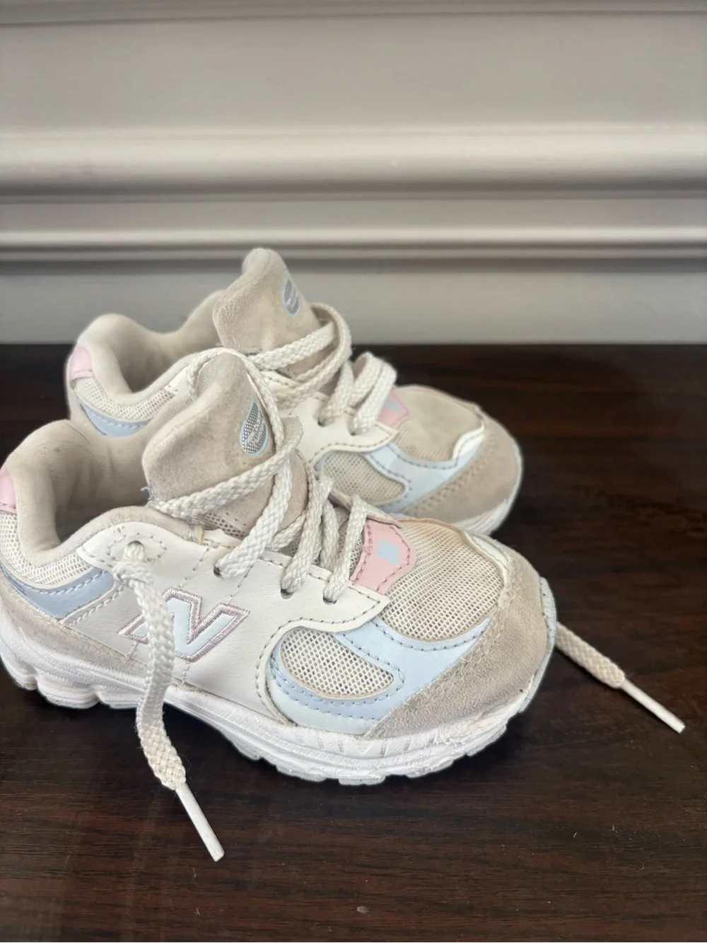 New Balance Kids Sneakers in Cream, Light Blue & Pale Pink